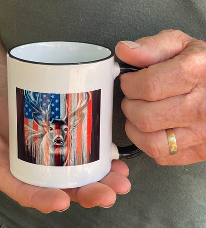 Deer with American Flag 11 oz Coffee Mug