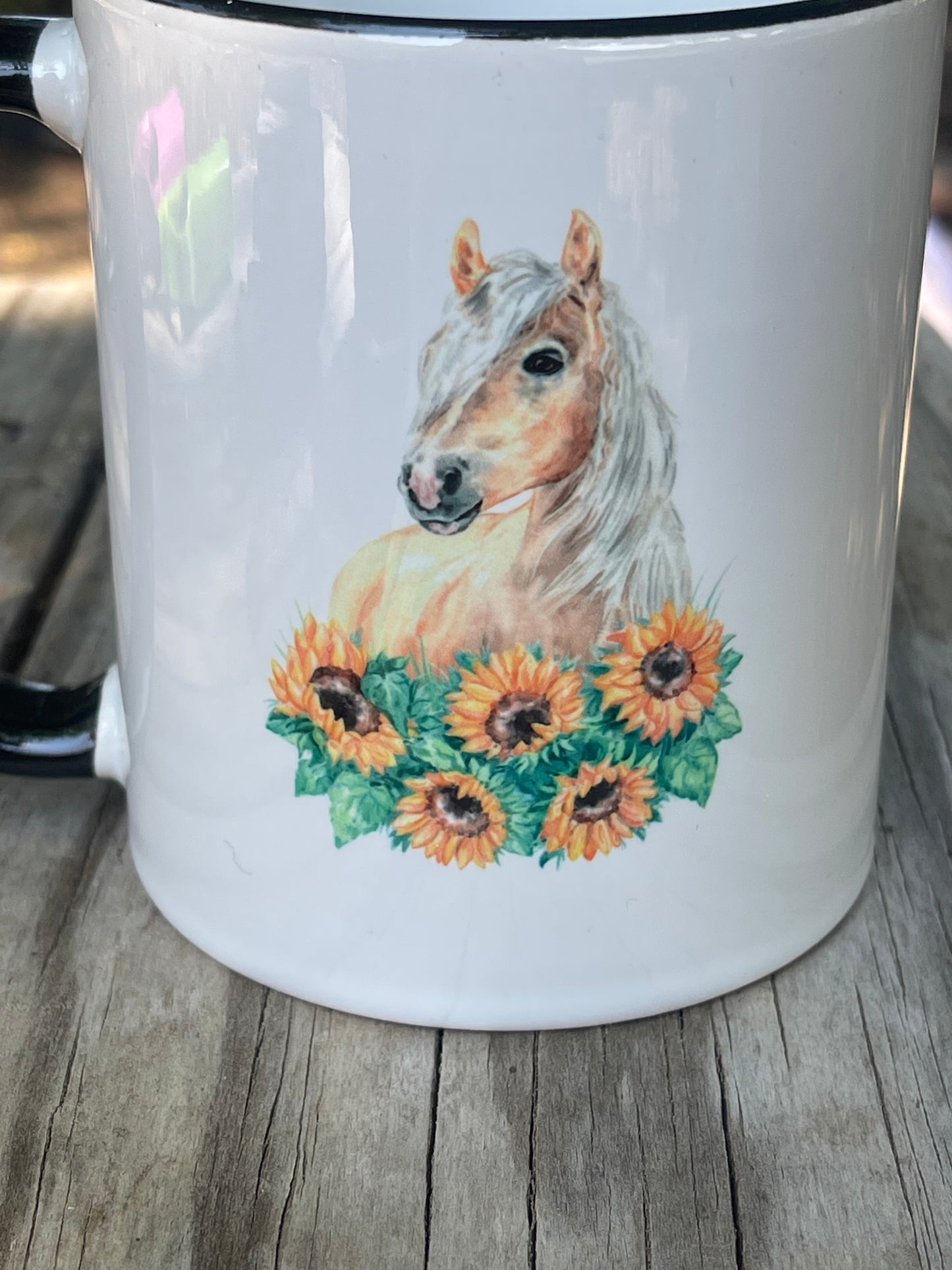 Horse with sunflowers 11 oz coffee cup