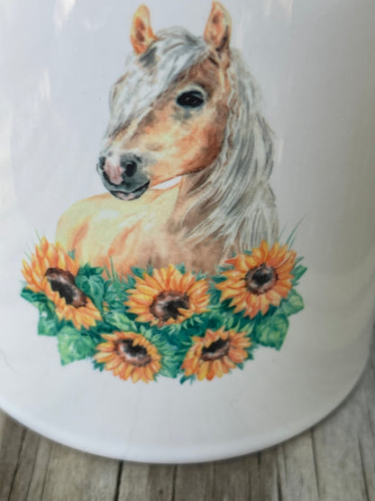 Horse with sunflowers 11 oz coffee cup