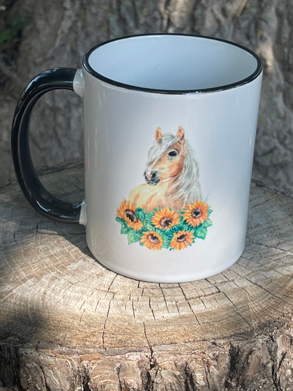 Horse with sunflowers 11 oz coffee cup