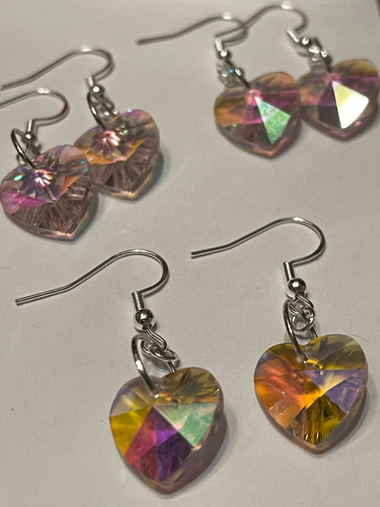 Pink Glass AB Heart Earrings