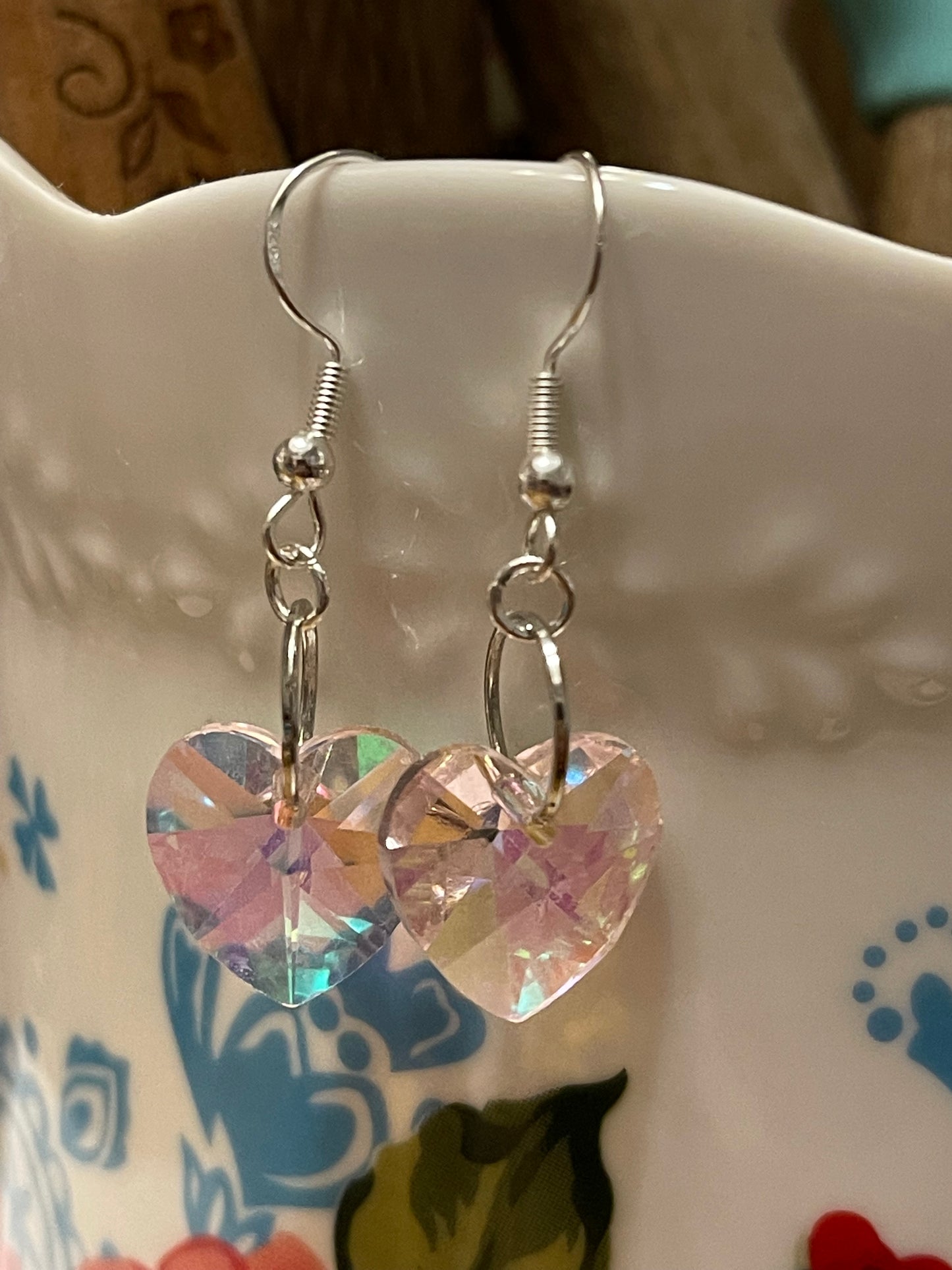 Pink Glass AB Heart Earrings