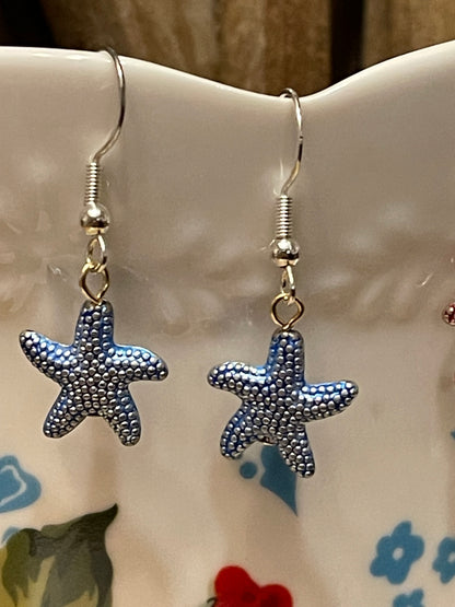 Sterling Silver Metal Starfish Earrings