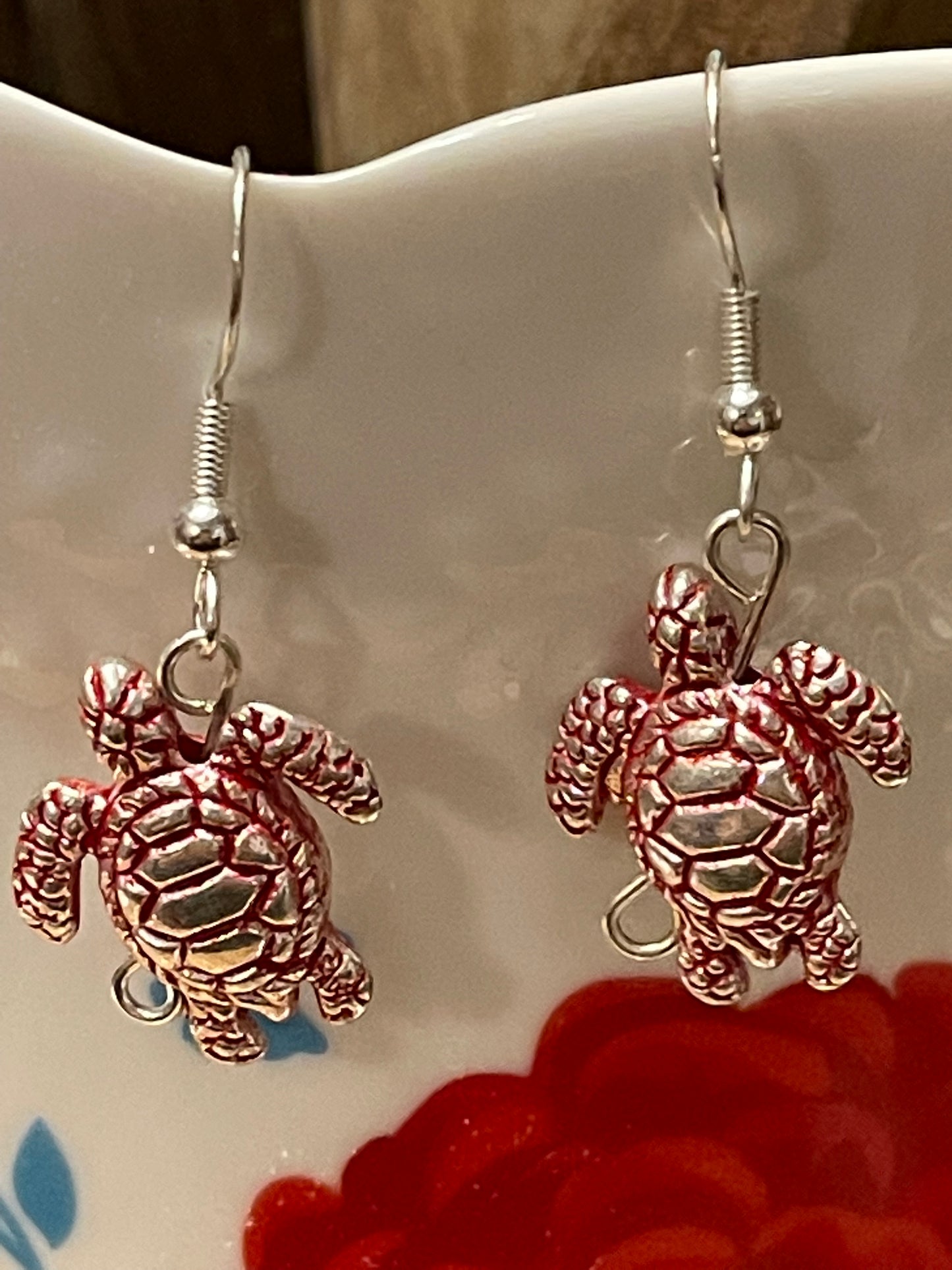 Metal Turtle Sterling Silver Earrings