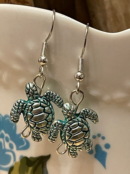 Metal Turtle Sterling Silver Earrings