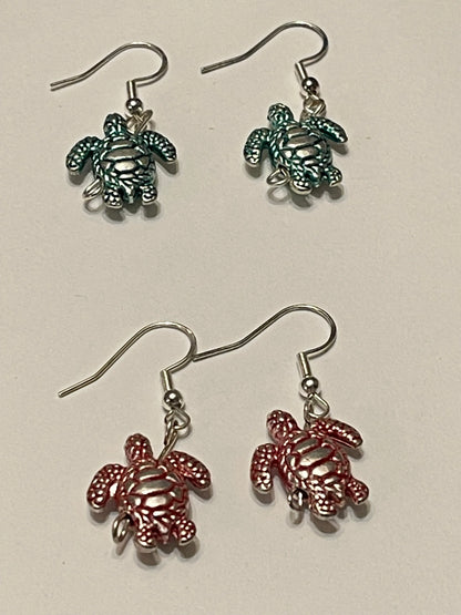 Metal Turtle Sterling Silver Earrings