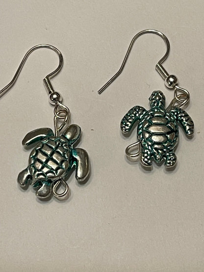 Metal Turtle Sterling Silver Earrings