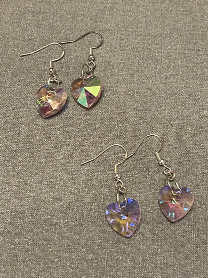 Pink Glass AB Heart Earrings