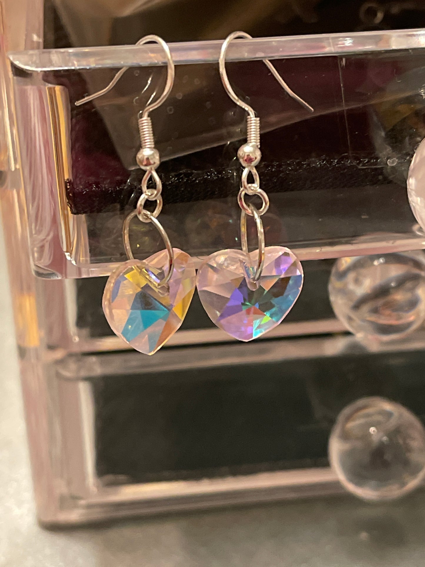 Pink Glass AB Heart Earrings