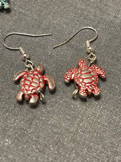 Metal Turtle Sterling Silver Earrings