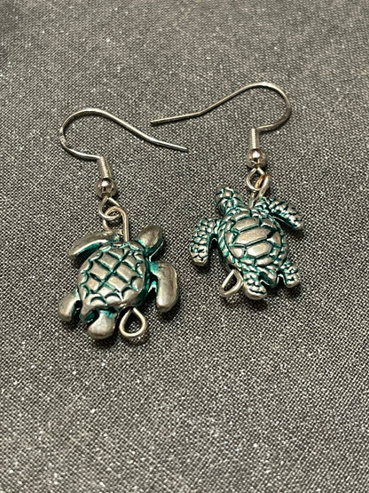 Metal Turtle Sterling Silver Earrings