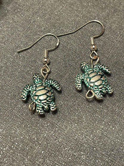 Metal Turtle Sterling Silver Earrings