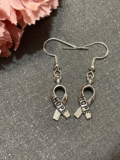 Silver Hope Breast Cancer Earrings