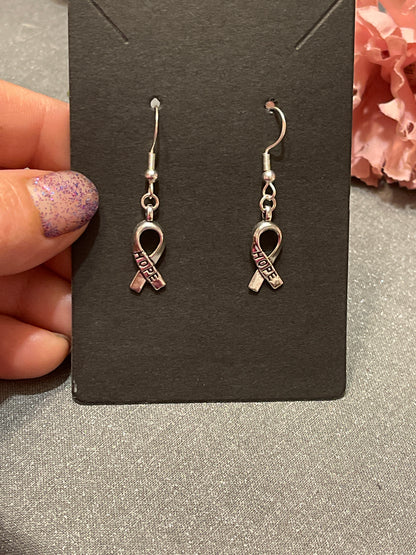 Silver Hope Breast Cancer Earrings