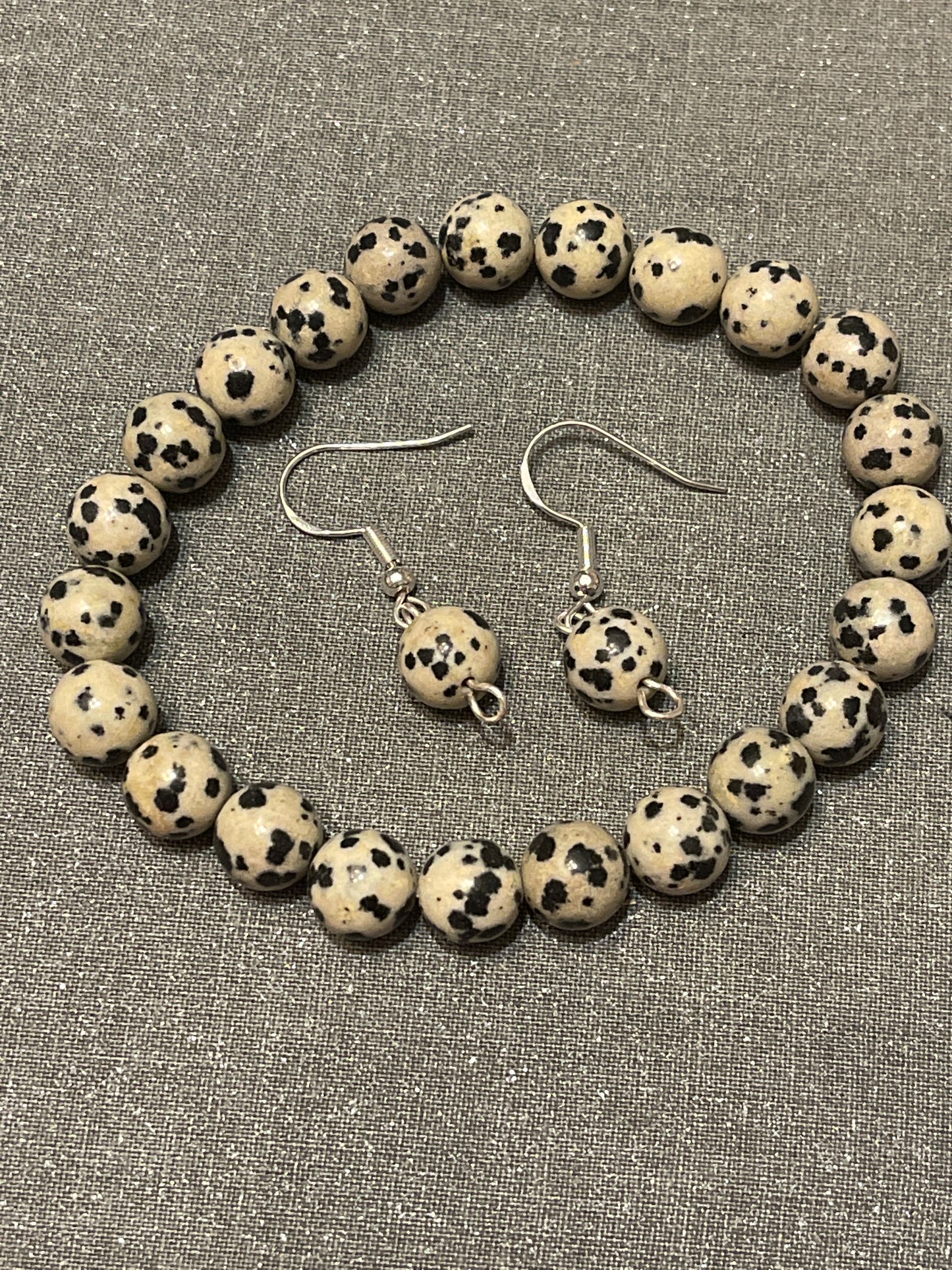 Dalmatian Gemstone 7 inch Stretch Bracelet