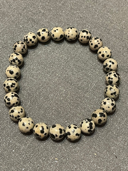 Dalmatian Gemstone 7 inch Stretch Bracelet