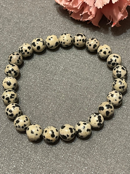 Dalmatian Gemstone 7 inch Stretch Bracelet