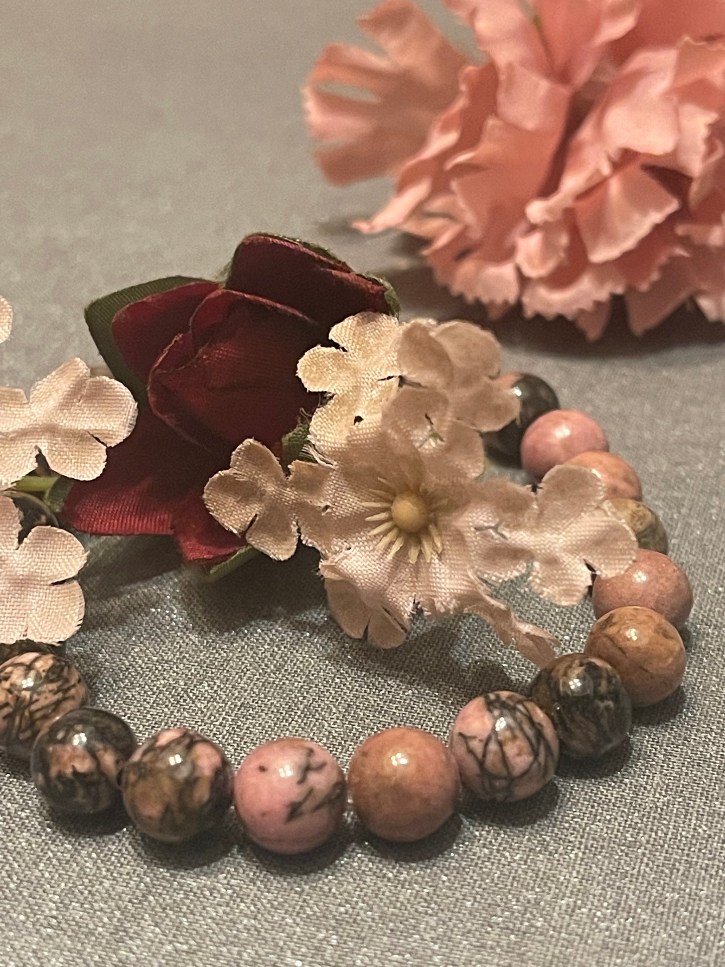 Pink Black Rhodonite Bracelet